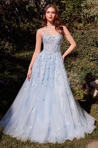 Andrea & Leo A1437 Long Layered Formal Prom A Line Dress In Blue