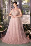 Andrea & Leo A1459 A Line Formal Long Corset Cape Prom Dress In Pink