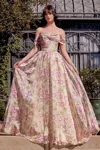 Andrea & Leo A1466 A Line Long Floral Printed Pattern Formal Prom Dress In Pink