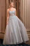 Andrea & Leo A1478 Long Floral Formal Prom Glitter Dress In Blue