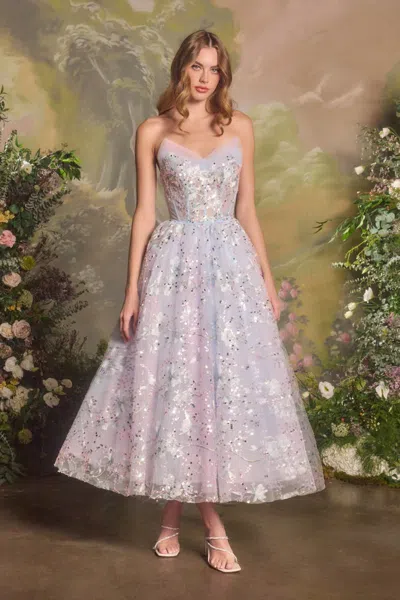 Andrea & Leo A1485 Short Corset Floral A Line Cocktail Dress In Blue