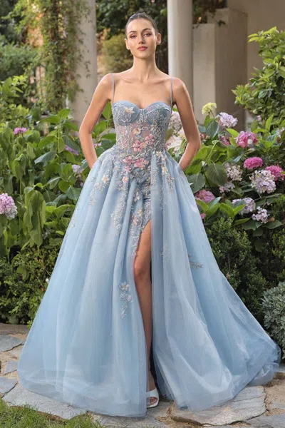 Andrea & Leo A1490 Long Formal Corset Prom Dress In Blue