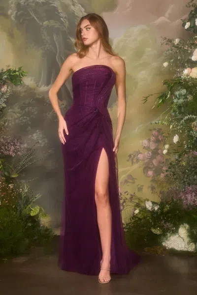 Andrea & Leo A1497 Beaded Fitted Long Formal Prom Dress In Purple