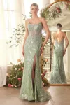 Andrea & Leo Cda1470 Beaded Long Formal Corset Prom Slit Dress In Green