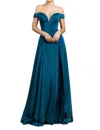 Andrea & Leo Couture Dual Lace/crepe Gown In Teal In Blue