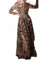 Andrea & Leo Couture Floral Embroidered Gown In Copper
