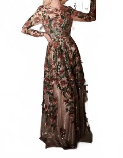 Andrea & Leo Couture Floral Embroidered Gown In Copper