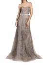 Andrea & Leo Couture Floral Gown In Gray