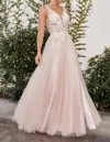 Andrea & Leo Couture Lace Gown In Nude/mauve