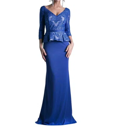 Andrea & Leo Couture Long Evening Dress In Royal In Blue