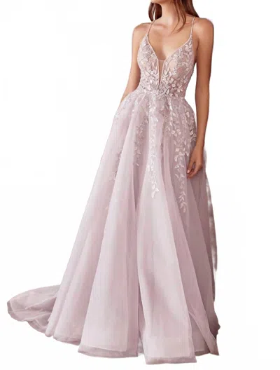 Andrea & Leo Couture Mary Floral Gown In Pale Mauve In Pink