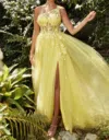 Andrea & Leo Couture One Shoulder Evening Gown In Yellow In Yellow