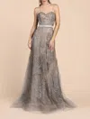 Andrea & Leo Couture Oriental Orchid Lace Gown In Gray