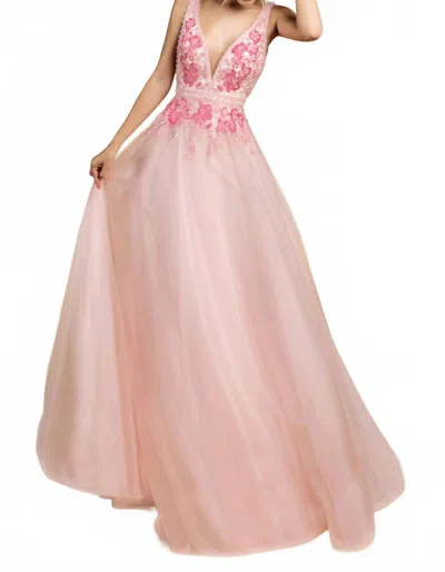 Andrea & Leo Couture Peony Tulle A-line Gown In Pink