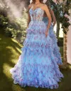 Andrea & Leo Couture Ruffled A-line Gown In Light Blue In Blue