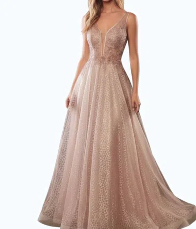 Andrea & Leo Couture Vespertine Beaded Gown In Rose Gold In Brown