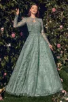 Andrea & Leo Ma104 Long A Line Removable Jacket Formal Prom Dress In Green