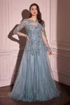 Andrea & Leo Ma108 A Line Long Ball Gown Formal Dress In Blue