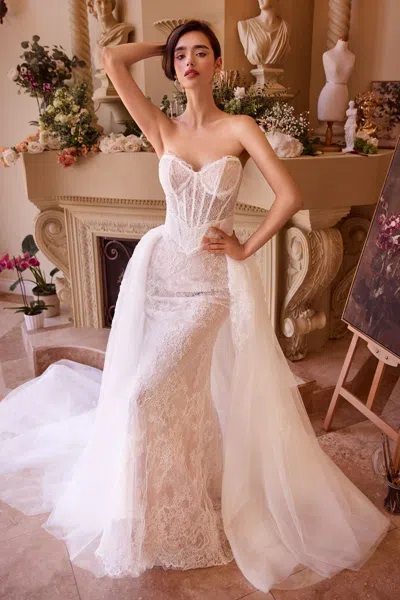 Andrea & Leo Wl044 Long Fitted Lace Overskirt Wedding Dress In White