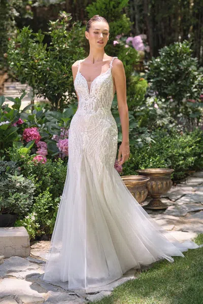 Andrea & Leo Wl066 Long Fitted Floral Applique Bridal Wedding Dress In White