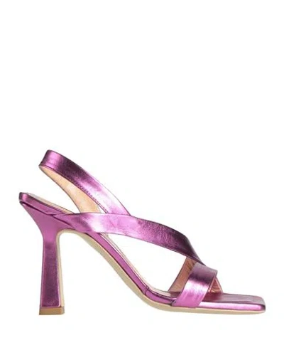Andrea & Silvia Per Nino Armenise Woman Sandals Fuchsia Size 7 Leather In Pink