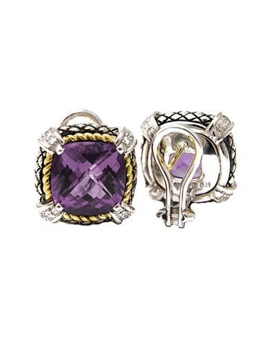Andrea Candela Alhambra 18k & Silver 9.70 Ct. Tw. Diamond & Amethyst Cushion  Drop Earrings In Purple