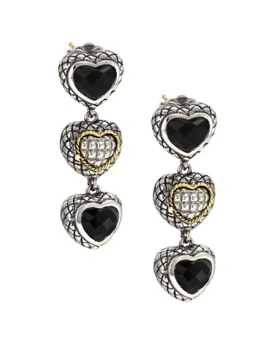 Andrea Candela Alhambra 18k Over Silver Diamond & Onyx Earrings In Metallic