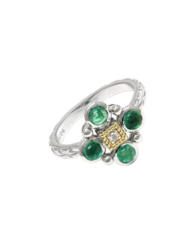 Andrea Candela Bizantino 18k & Silver 0.60 Ct. Tw. Diamond & Emerald Ring In Metallic