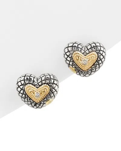 Andrea Candela Divino 18k & Silver 0.2 Ct. Tw. Diamond Heart Earrings In Metallic