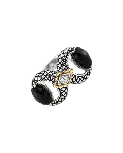 Andrea Candela Ecuestre 18k & Silver 0.02 Ct. Tw. Diamond & Onyx Ring In Metallic