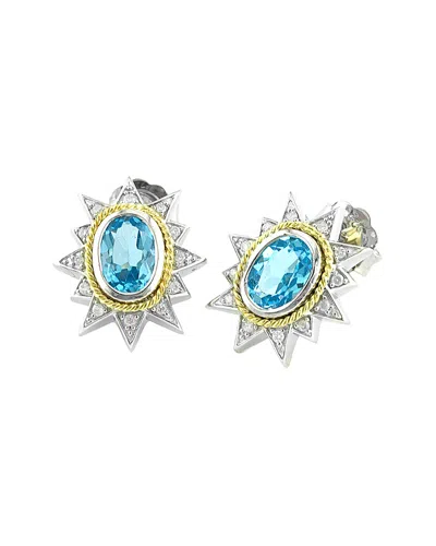 Andrea Candela Estrella Fugaz 18k & Silver 2.07 Ct. Tw. Diamond & Blue Topaz Earrings In Metallic