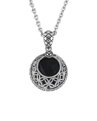 Andrea Candela La Sombra Silver 0.06 Ct. Tw. Diamond Onyx Necklace In Metallic