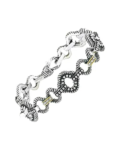 Andrea Candela Lazo 18k & Silver 0.09 Ct. Tw. Diamond Clover Shape Bracelet In Metallic
