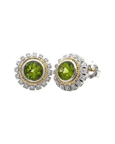 Andrea Candela Lazo De Colores 18k & Silver 3.40 Ct. Tw. Diamond & Peridot Earrings In Green