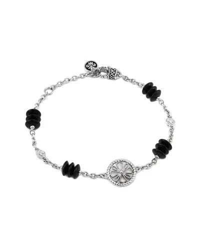 Andrea Candela Onix Ola Silver 0.03 Ct. Tw. Diamond & Onyx Bracelet In Black