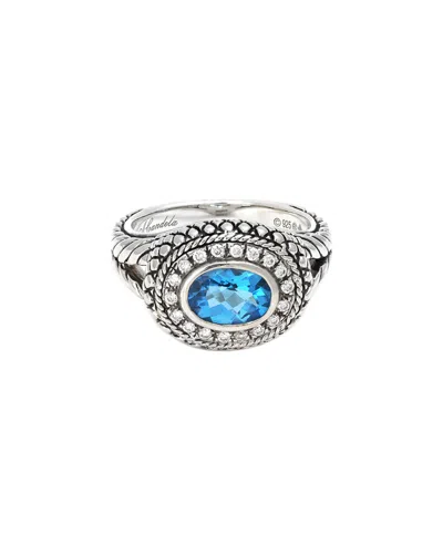 Andrea Candela Pavo Real Silver 0.18 Ct. Tw. Diamond & Blue Topaz Ring In Metallic