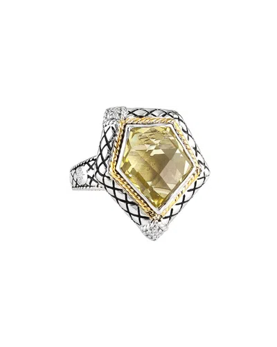 Andrea Candela Rocas 18k & Silver 5.78 Ct. Tw. Diamond & Lemon Quartz Ring In Green