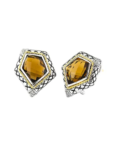 Andrea Candela Rocas 18k & Silver 9.07 Ct. Tw. Diamond & Cognac Quartz Earrings In Metallic