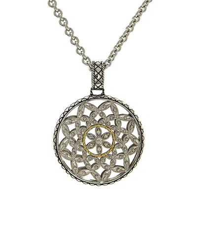 Andrea Candela Tesoro 18k & Silver 0.012 Ct. Tw. Diamond Large Round Flower Pattern Necklace In Metallic