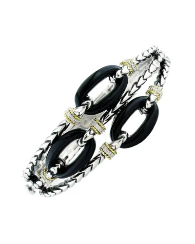 Andrea Candela Trebol 18k Over Silver Onyx Bangle Bracelet In Black