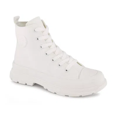 Andrea Canvas Sneaker Booties With Side Zipper In White