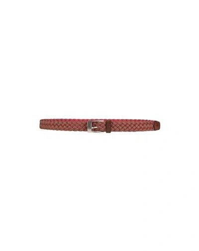 Andrea D'amico Man Belt Coral Size 39.5 Textile Fibers, Soft Leather In Red