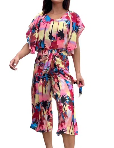 Andrea Estefania Landscape Jumpsuit In Pink In Multi