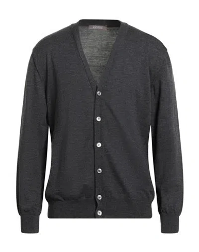 Andrea Fenzi Man Cardigan Charcoal Size 46 Wool In Gray