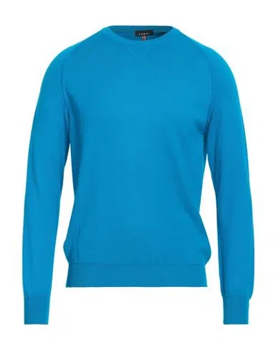 Andrea Fenzi Man Sweater Azure Size 40 Cotton In Blue