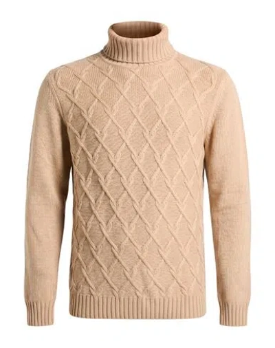 Andrea Fenzi Man Turtleneck Camel Size 38 Wool, Viscose, Polyamide, Cashmere In Neutral