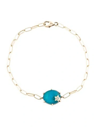 Pre-owned Andrea Fohrman 14k Quartz & Chrysocolla Doublet & Diamond Station Bracelet, 6.75" In Multi