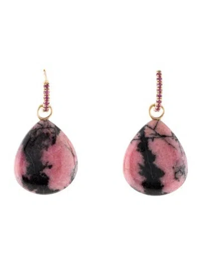 Pre-owned Andrea Fohrman 14k Rhodonite & Sapphire Drop Earrings In Multi