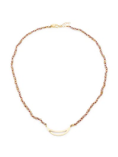 Andrea Fohrman Women's Beads 14k Yellow Gold, Garnet & 0.015 Tcw Diamond Crescent Moon Pendant Necklace