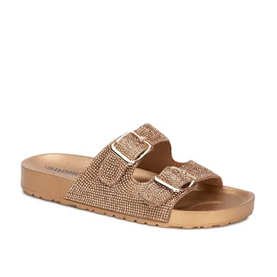 Andrea Glamourous Footbed Rhinestones Sandals In Gold